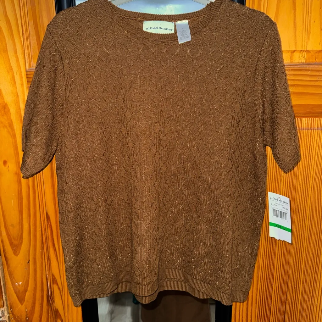 Alfred Dunner Textured Knit Top in Warm Brown - Image 5
