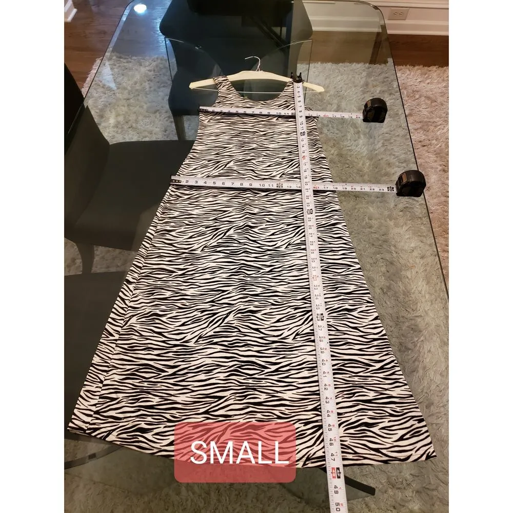 Women's Maxi Dress Small Black White Zebra Print Stretch Sleeveless Scoop Neck - Image 8
