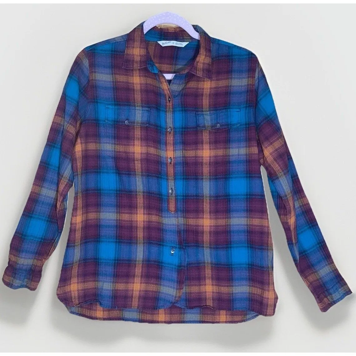 Woolrich Plaid Popover Shirt Womens Medium Long Sleeve Lightweight Flannel Style - Image 1