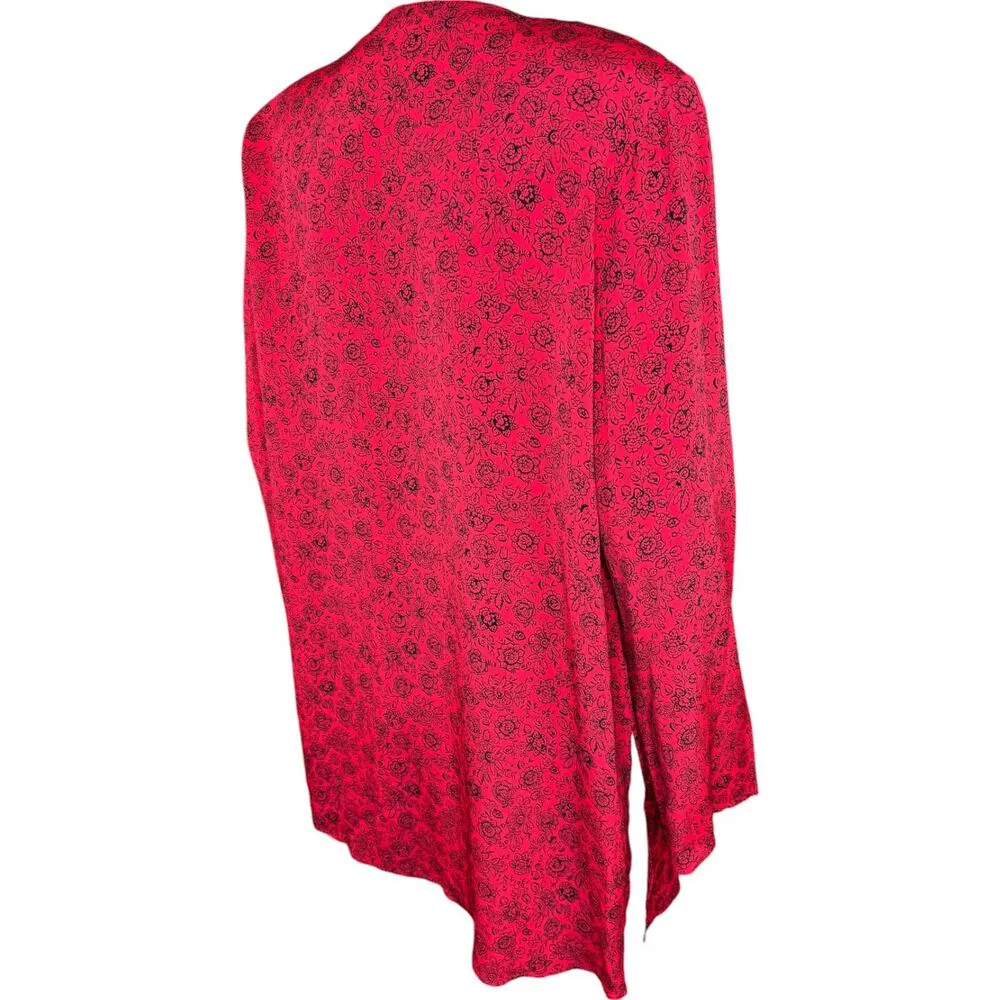 LizSport Vintage Red Black Floral Roses Long Sleeve Cardigan 3-Button NWT Medium - Image 11