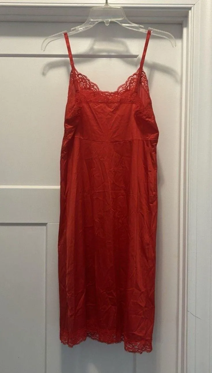 Vintage Red Slip Sheer Lace Trim Front Panel Cottagecore Grannycore Size 36 80’s - Image 5