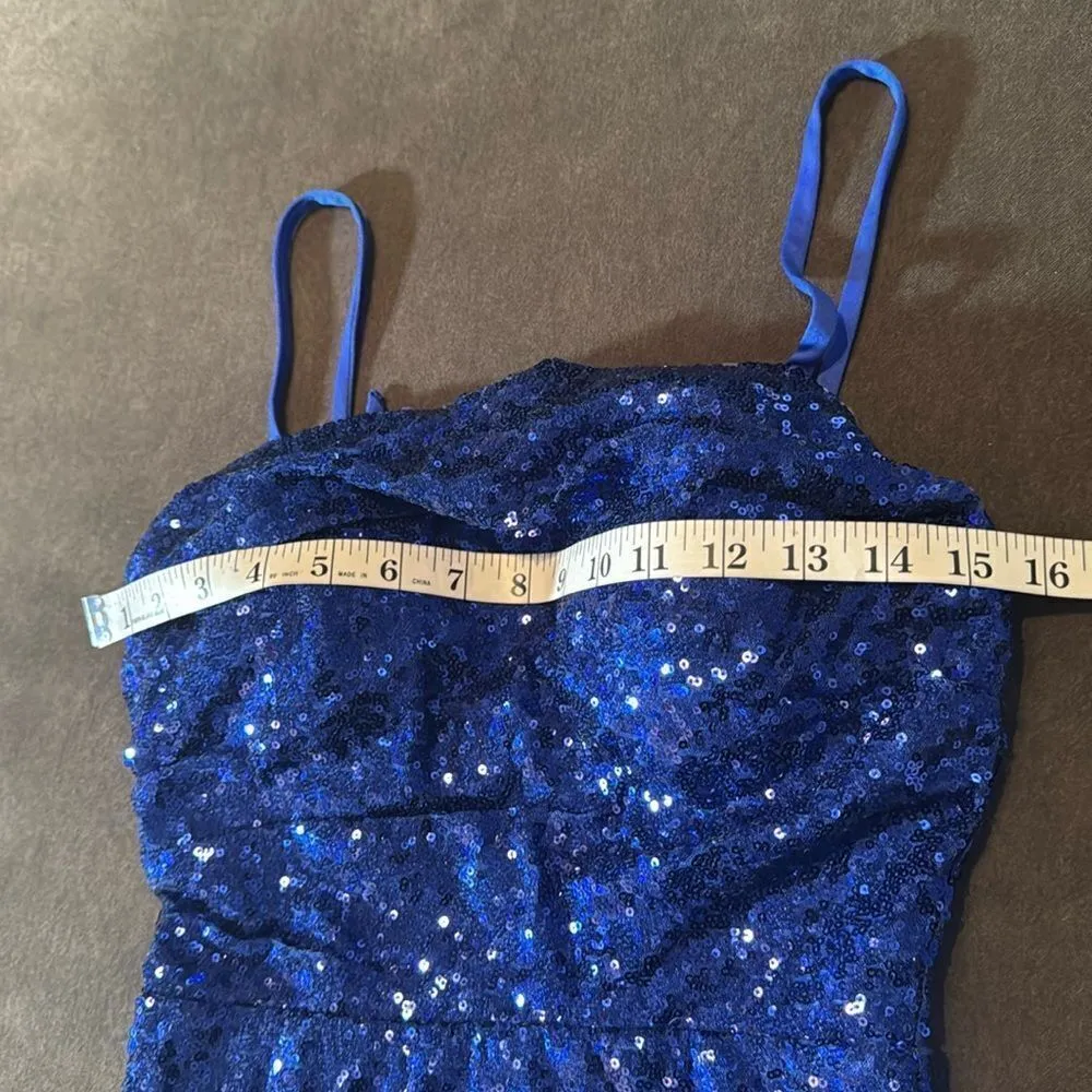 Women’s Blue Sequined Short Prom Party Homecoming Dress Ruffle Hem Size 2 NEW - Image 11