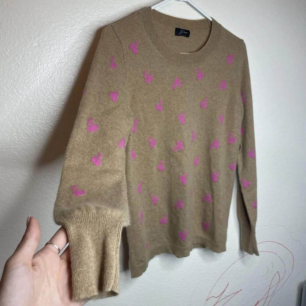 J Crew Long Sleeve Everyday Cashmere Crewneck Sweater Cherries Size Small Pink - Image 2