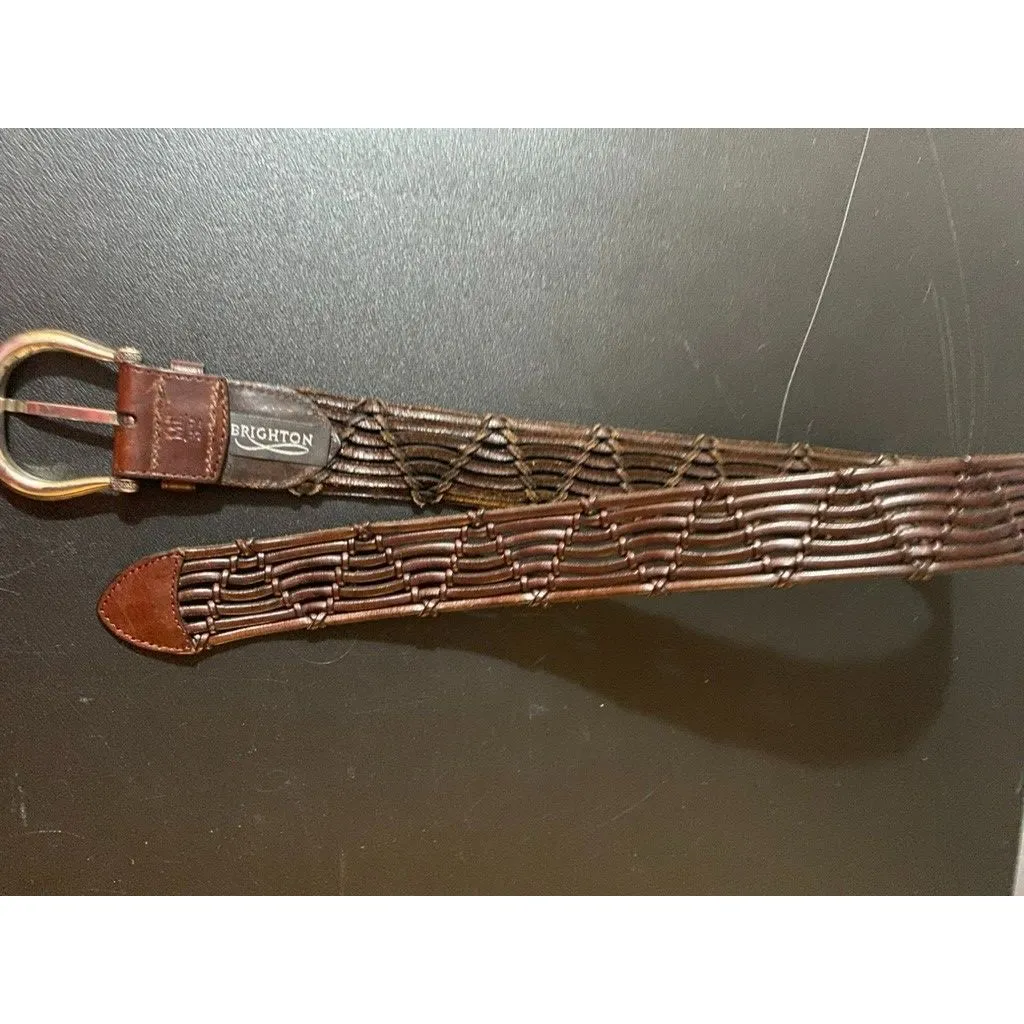 Brighton wide Brown Leather Woven Braided Belt Wide Size Medium/ Large 32 - Image 5