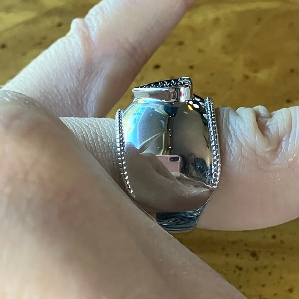 Natural Black Spinel Sterling Silver Heart Ring Size 6 - Image 3