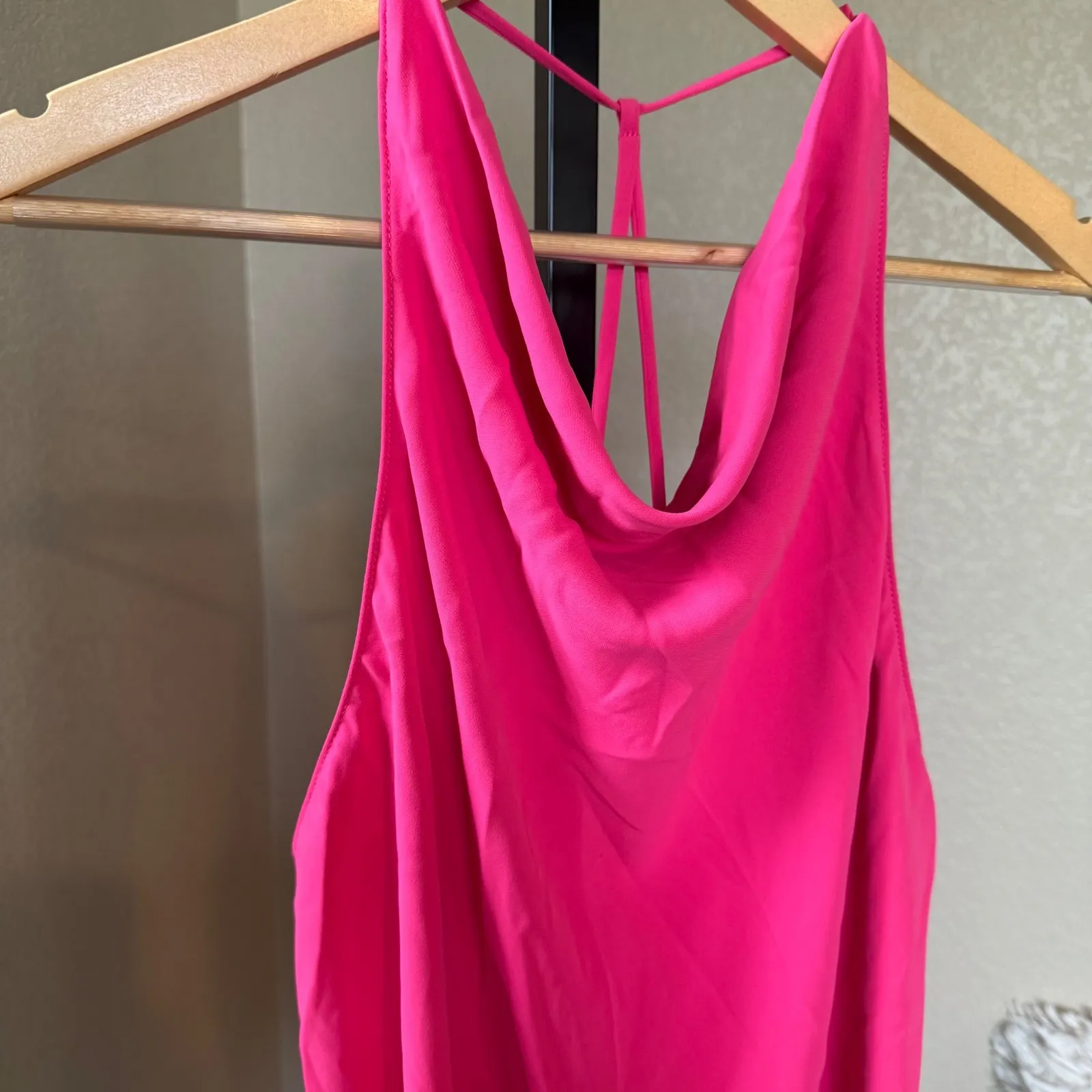 Amanda Uprichard‎ Hot Pink Cowl Neck Halter Top XL – Draped Open Back Blouse - Image 2