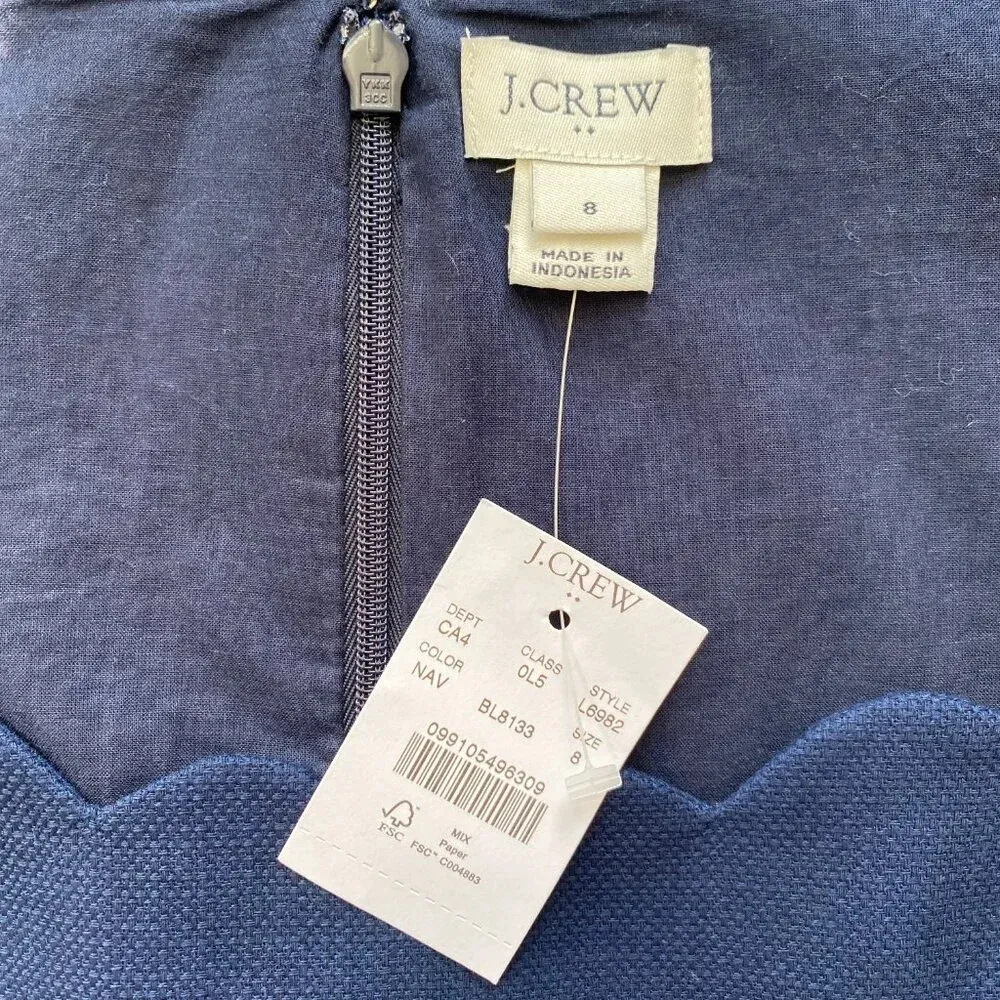 NWT J.Crew Sleeveless Basketweave Scallop-Edge Sheath Dress Women’s 8 Navy Blue - Image 10