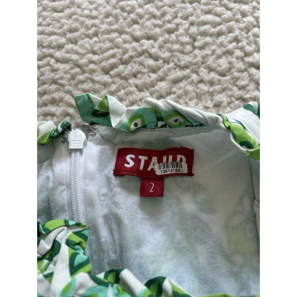 Staud Carolina Ruffle Mini Dress Paisley Butterfly Print White Green Size 2 - Image 4
