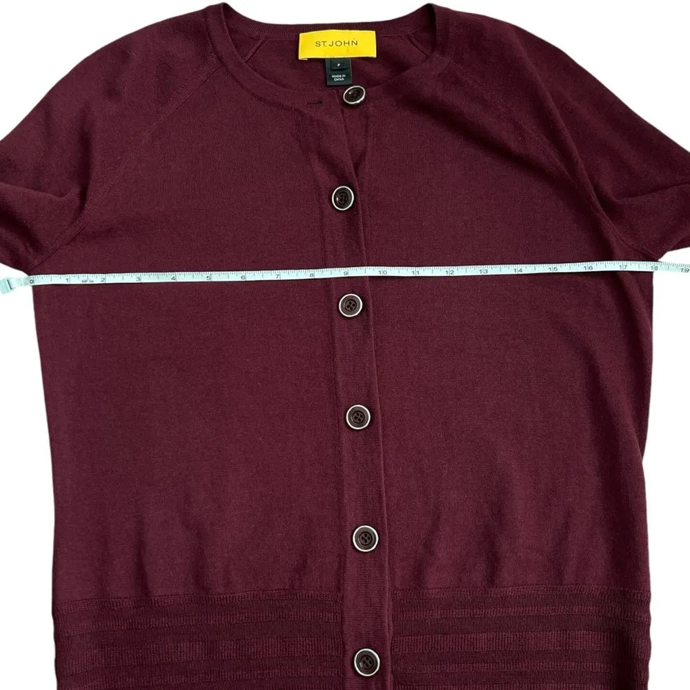 St. John Yellow Label Wool Button Front Cardigan | Burgundy Wine Red | P (US 2) - Image 4