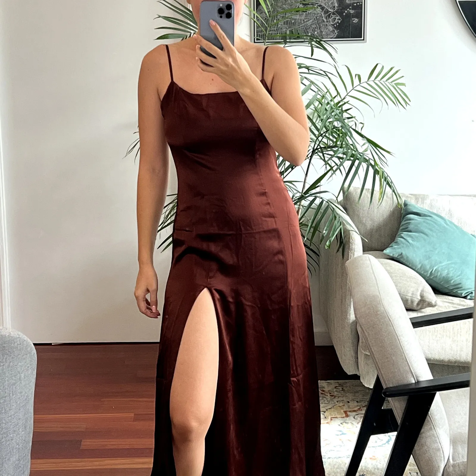 Reformation Melina Silk Maxi Dress Mahogany Brown Open Back Size 2 - Image 3