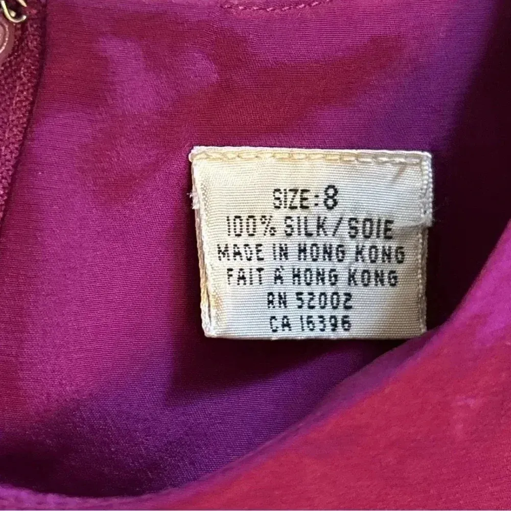 Vintage Liz Claiborne 90s 100% Silk Dark Pink Fuchsia Sheath Dress Size 8 Medium - Image 4