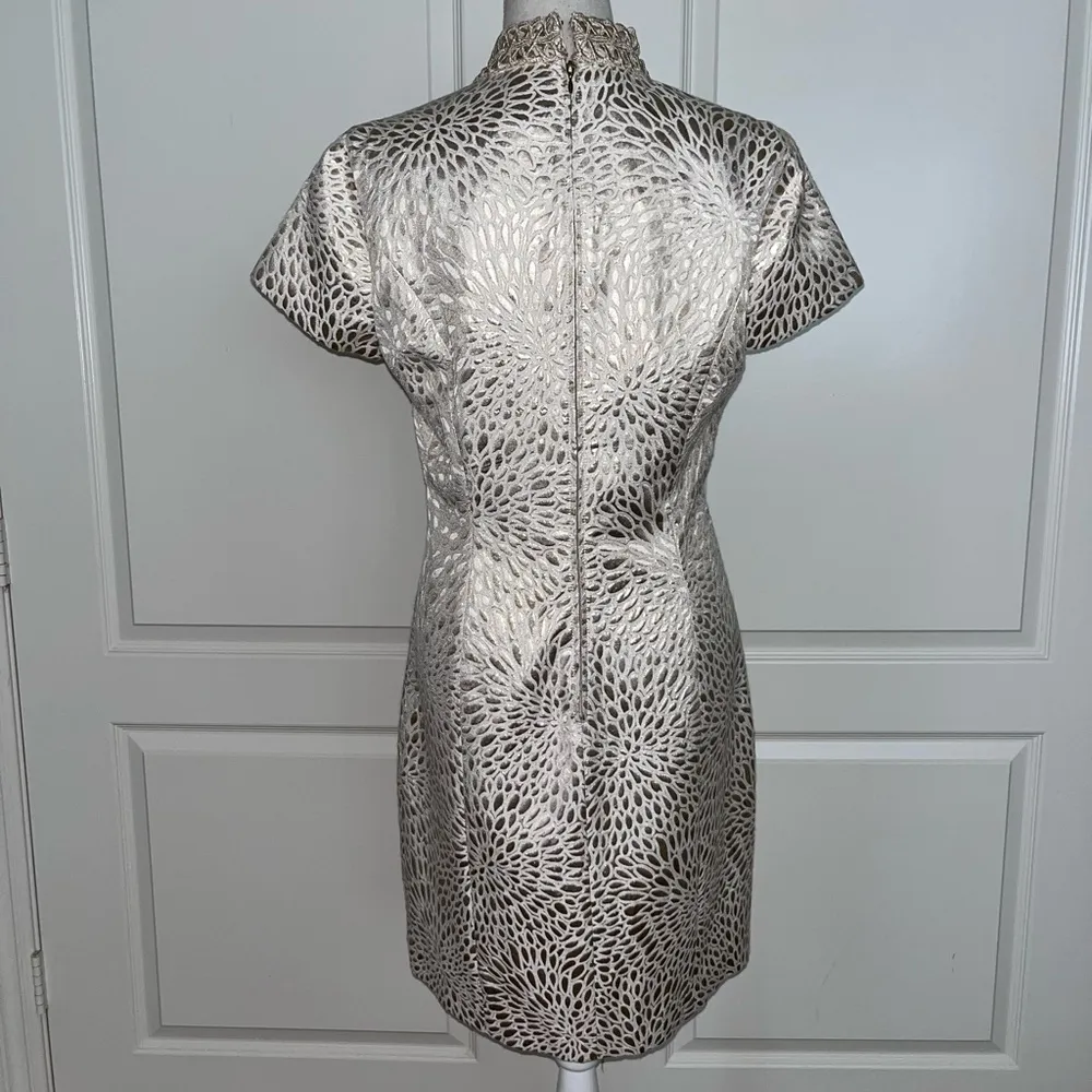 Lilly Pulitzer Adrena Shift Dress Visit   Gold Metallic Lagoon Jacquard Size 8 - Image 6