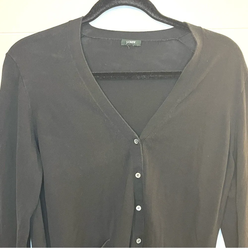J. Crew Classic Black Cardigan Pockets Size Medium Minimalist Neutral Layering - Image 3