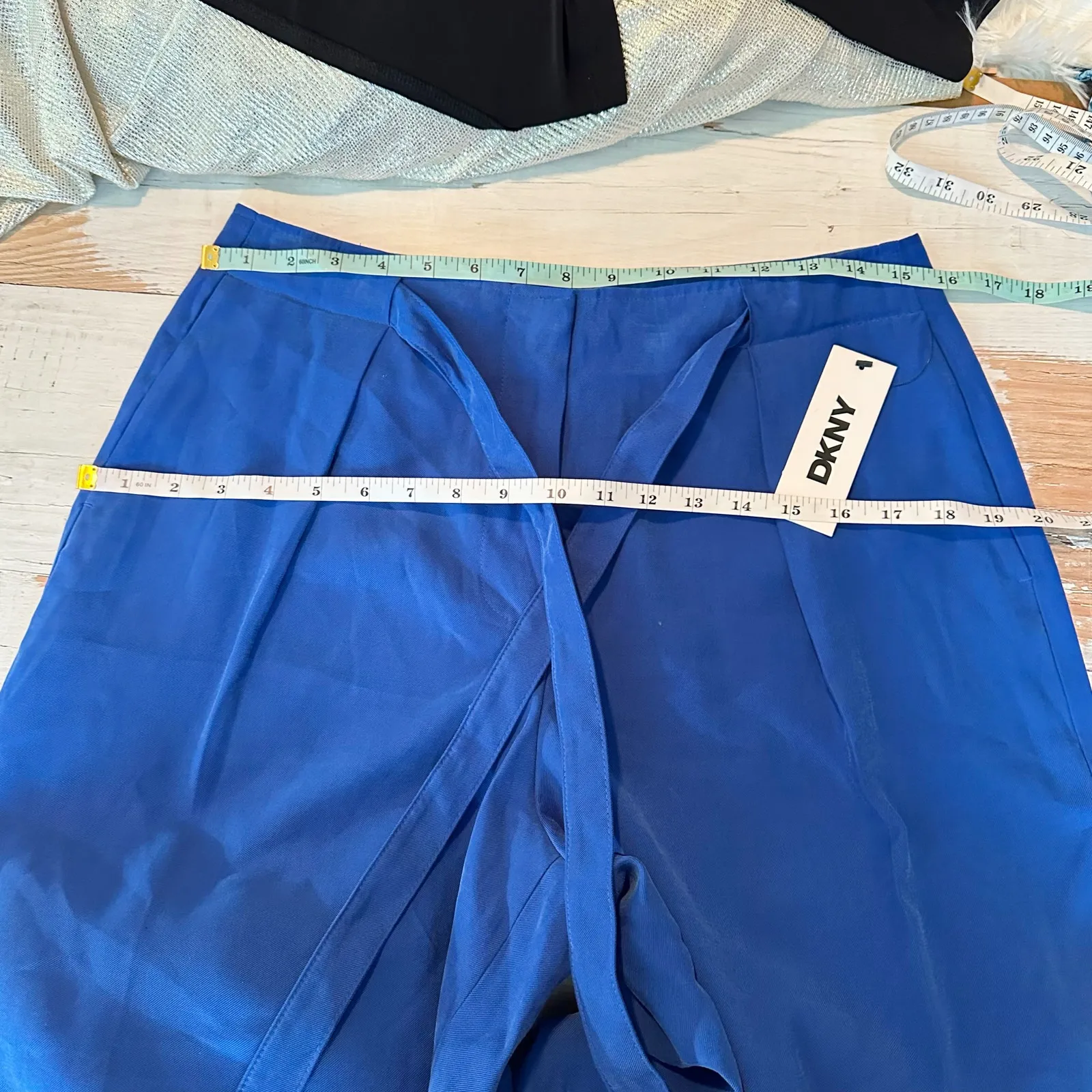 DKNY Twill Tie-Front Pleated Wide-Leg Pants Size US 6 Lapis Blue - Image 10