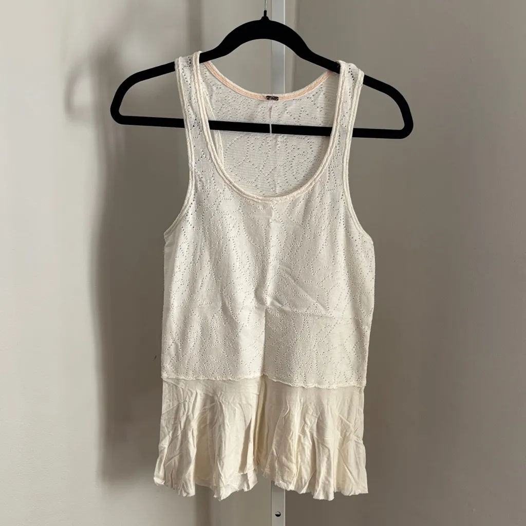Free People Rally Tank Perforated Cream Racerback Peplum Tank Top Size XS - Image 3