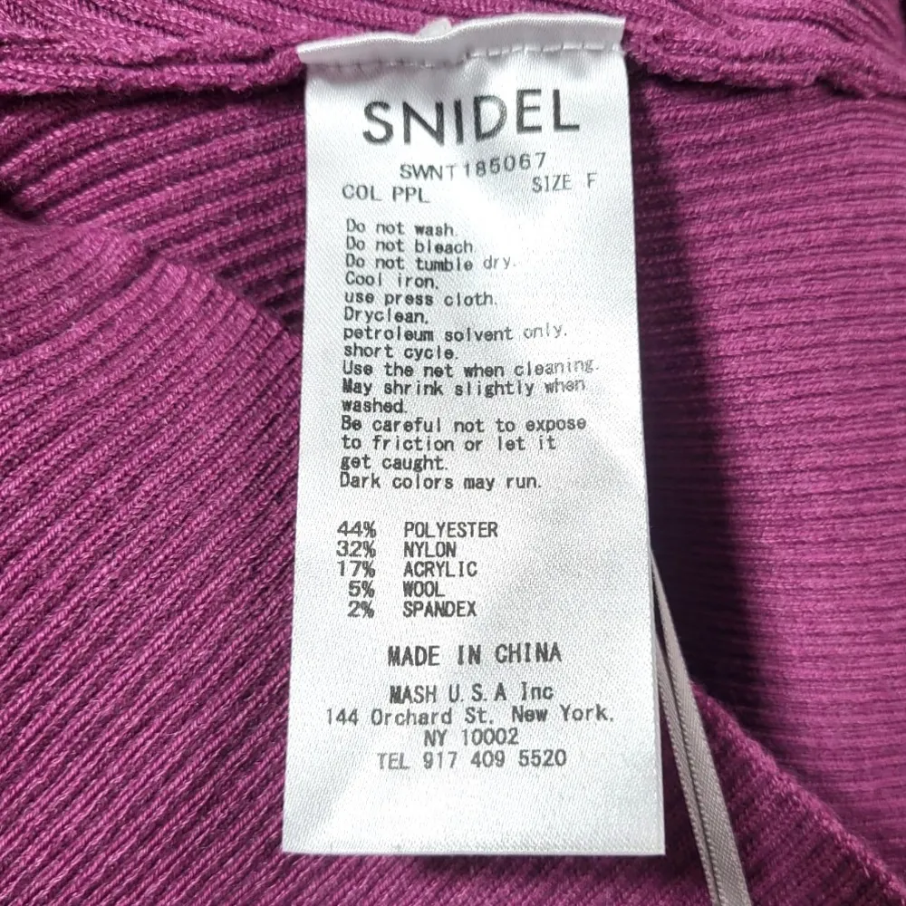 NWT Snidel Wool Blend Ribbed Knit Criss Cross Chest Pullover Sweater in Magenta - Image 6