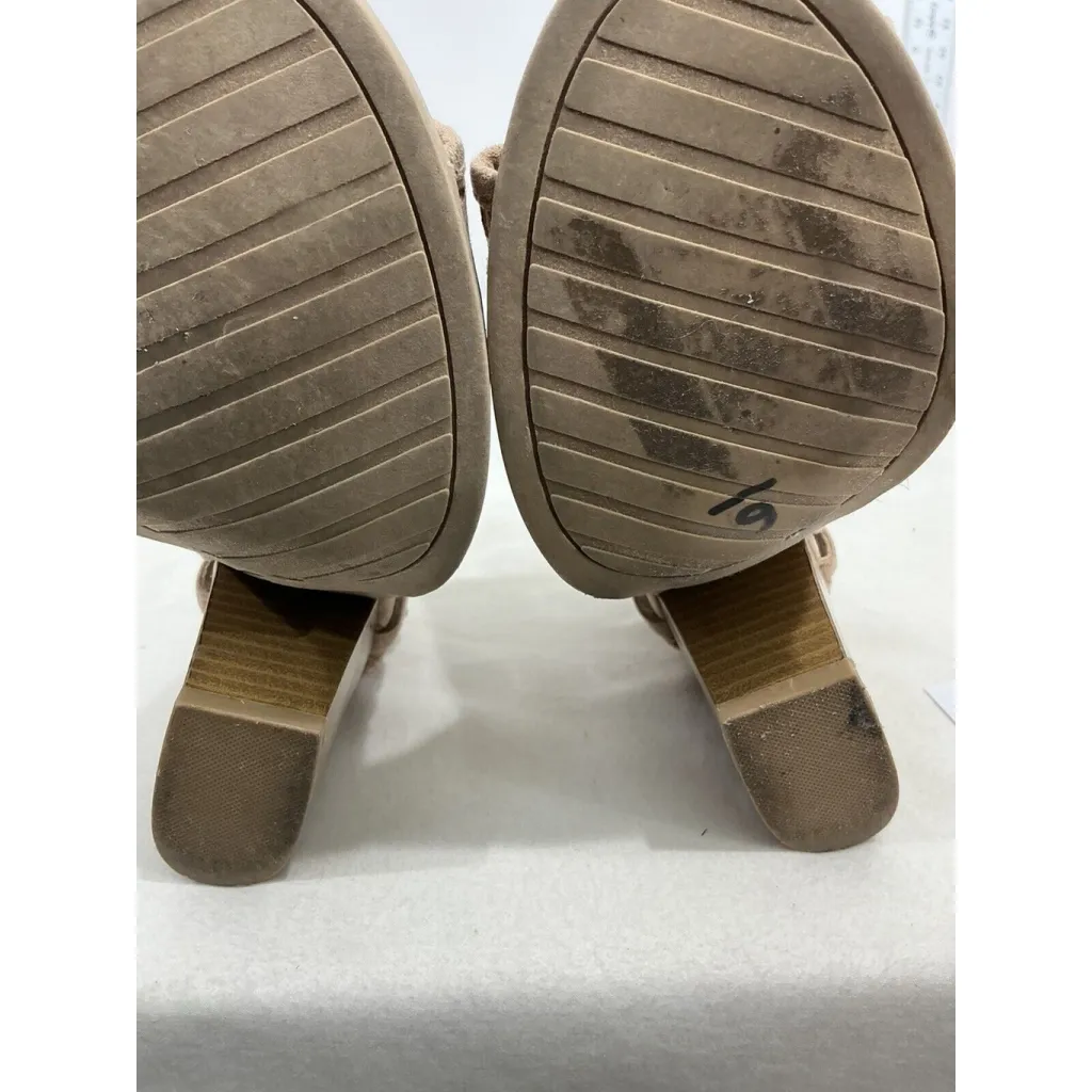 Womans Charlotte Russe Beige Slip On Peep Toe Block Heel Buckle Accent Bootie 6 - Image 8