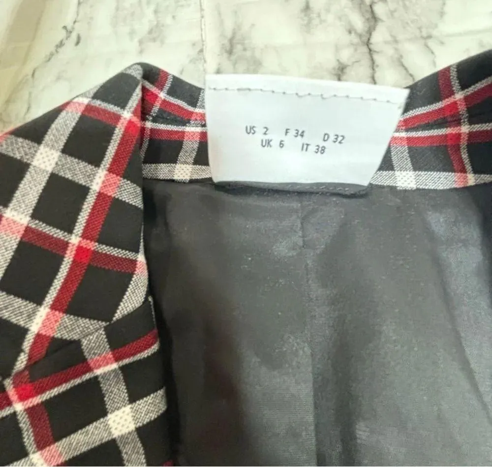 Akris Punto Red Black Plaid stripe Patterned blazer Business career size US 2 - Image 6