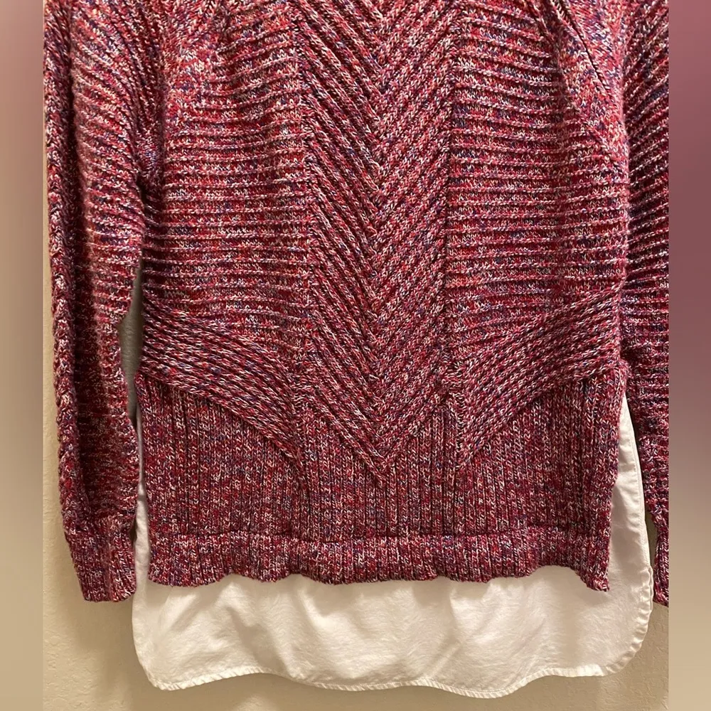 Margaret O'Leary Knit Marled Sweater With Built-In Dress Shirt Hem Size S - Image 10