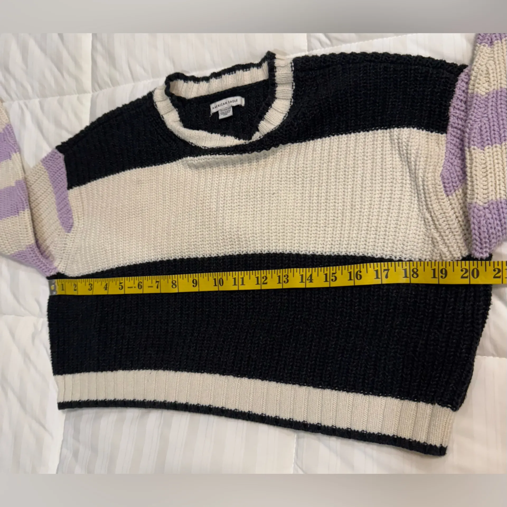 American Eagle Outfitters Black and Cream Knit Sweater - Image 4