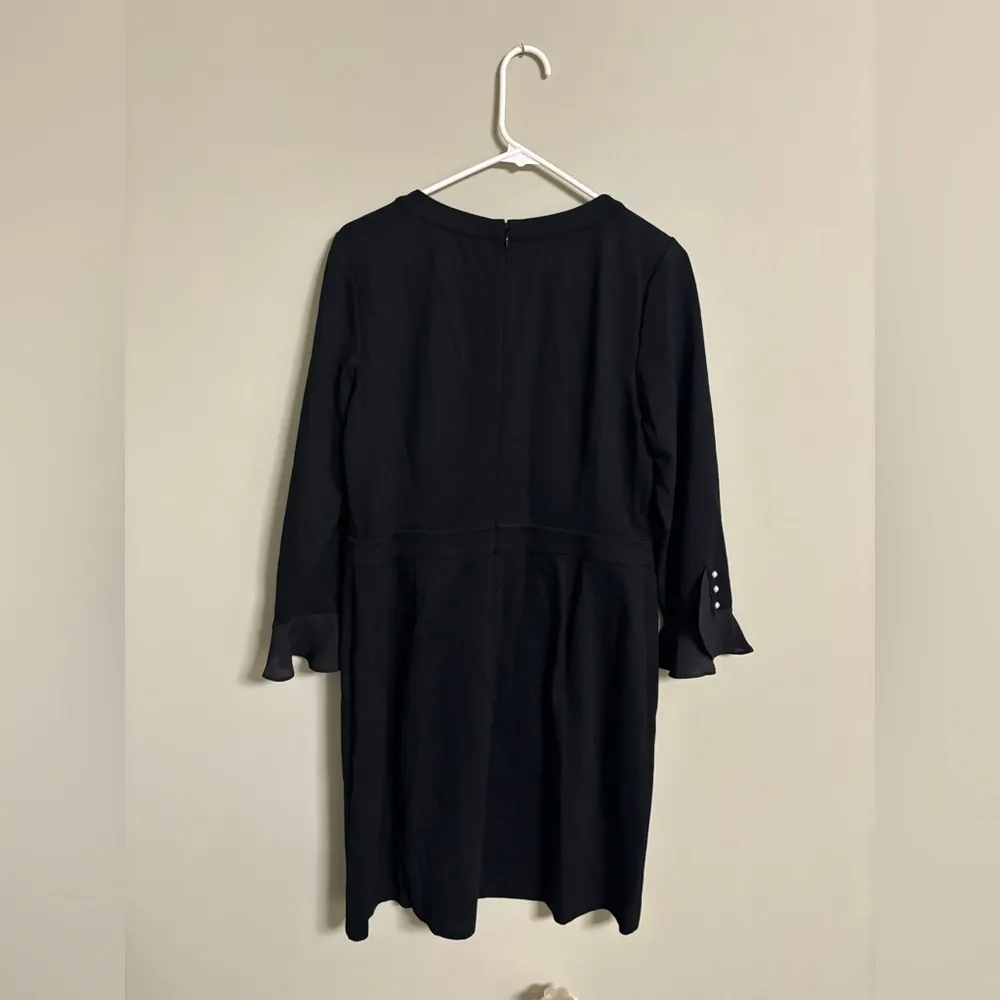 RSVP by Talbots Dress Women Size 10 Black Sheath Ruffle Bell Sleeve Pearl Button - Image 2