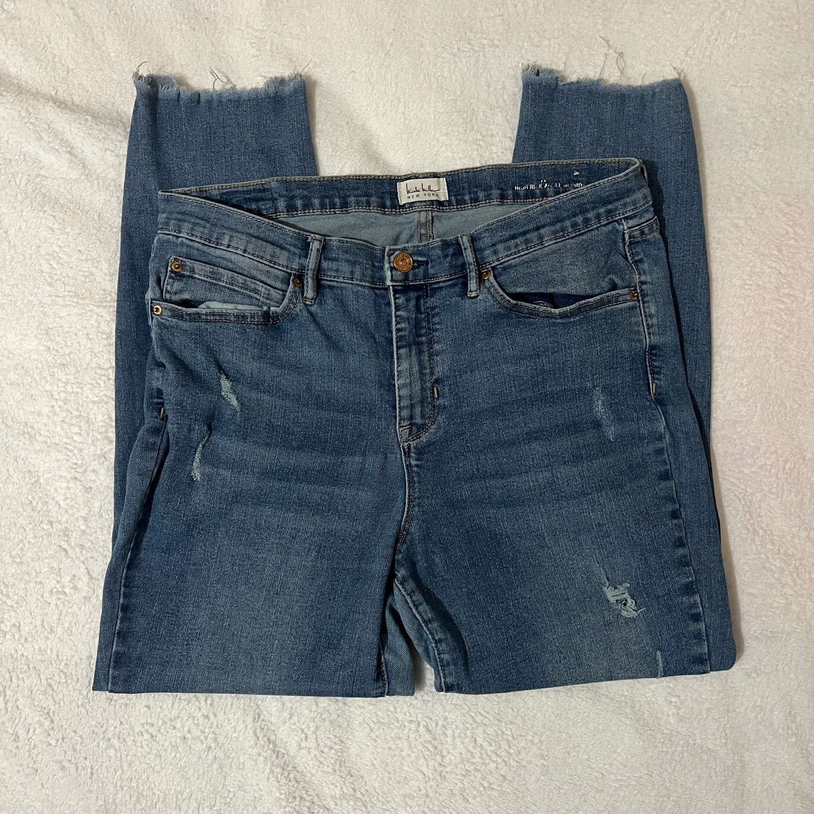 Nicole Miller (12) Soho High Rise Ankle Skinny Jeans Mid Wash Distressed Raw Hem - Image 10