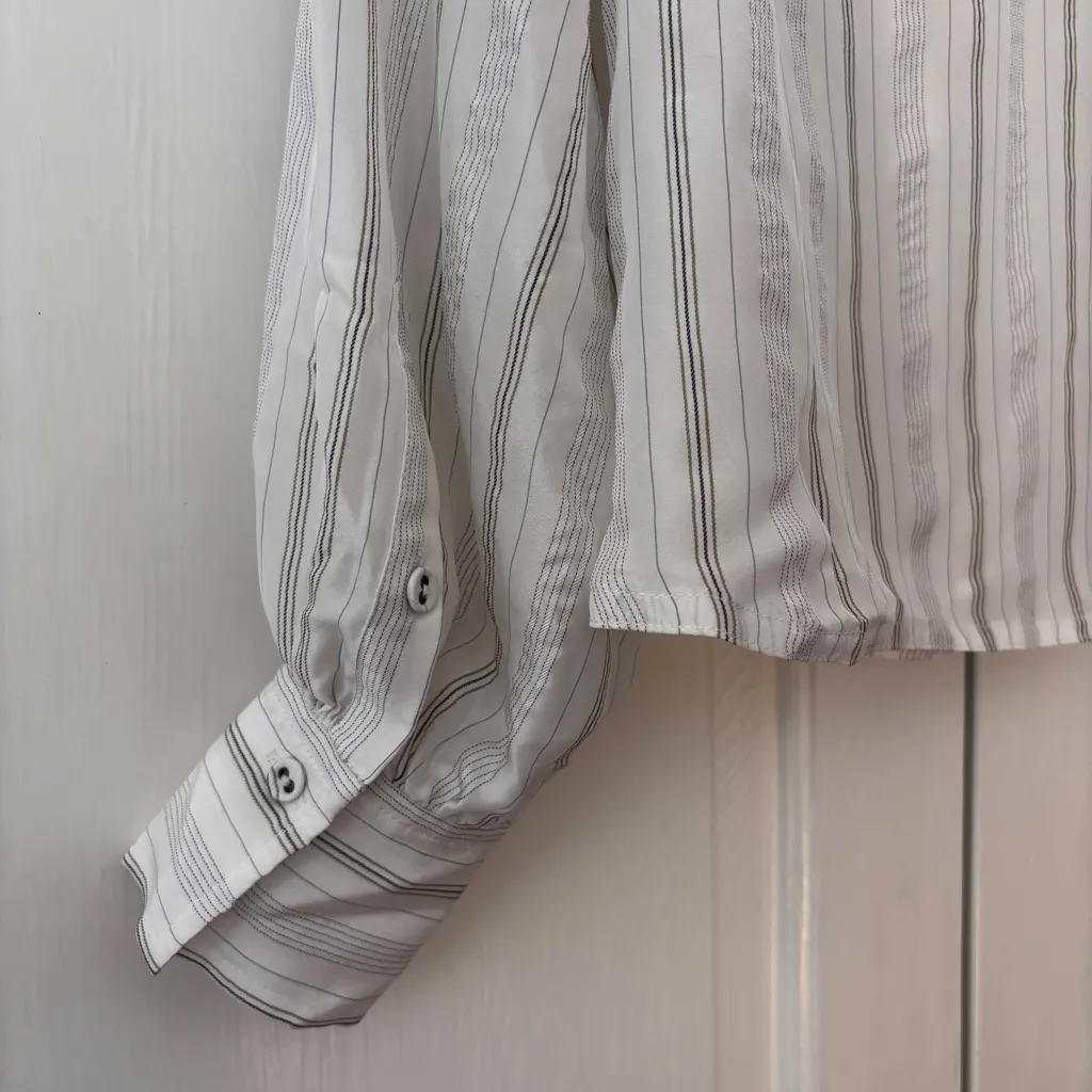 Ulla Johnson Adelaide Silk Blouse in Chalk NWT Size 4 Ruffle Pinstripe Workwear - Image 10