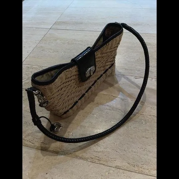 Brighton Wendy Tan/Blk Woven‎ Jute With Black Leather Shoulder Bag - Image 7
