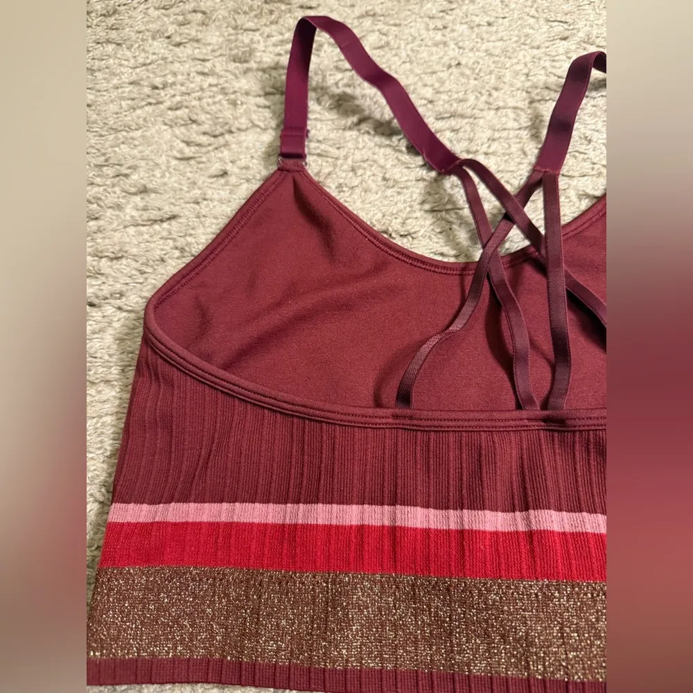 Cacique Strappy Back Ribbed Metallic Stripe Red Wireless Bralette - size 14/16 - Image 5