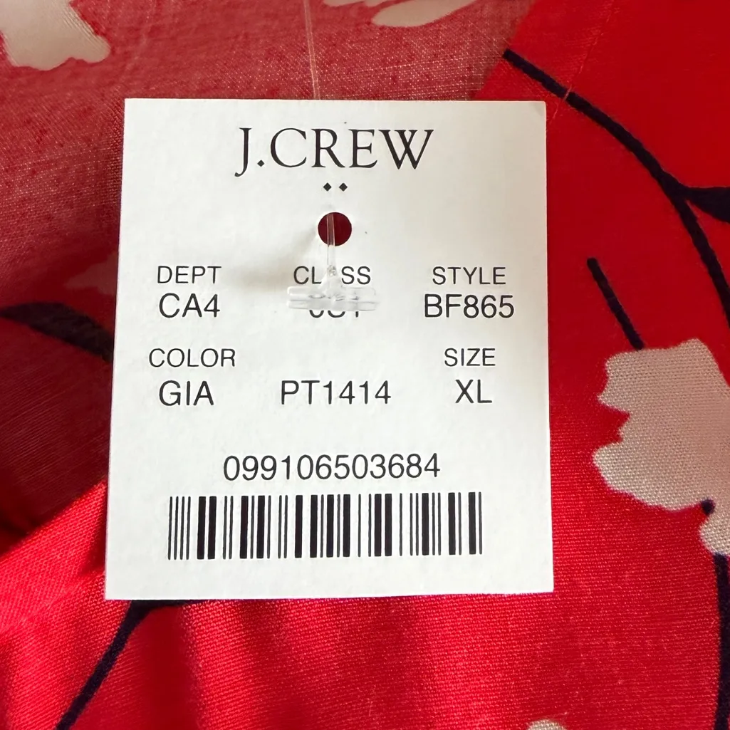 J.Crew Midi Dress Short Puff Sleeve Tiered Red Floral Women’s Size XL New NWT - Image 12