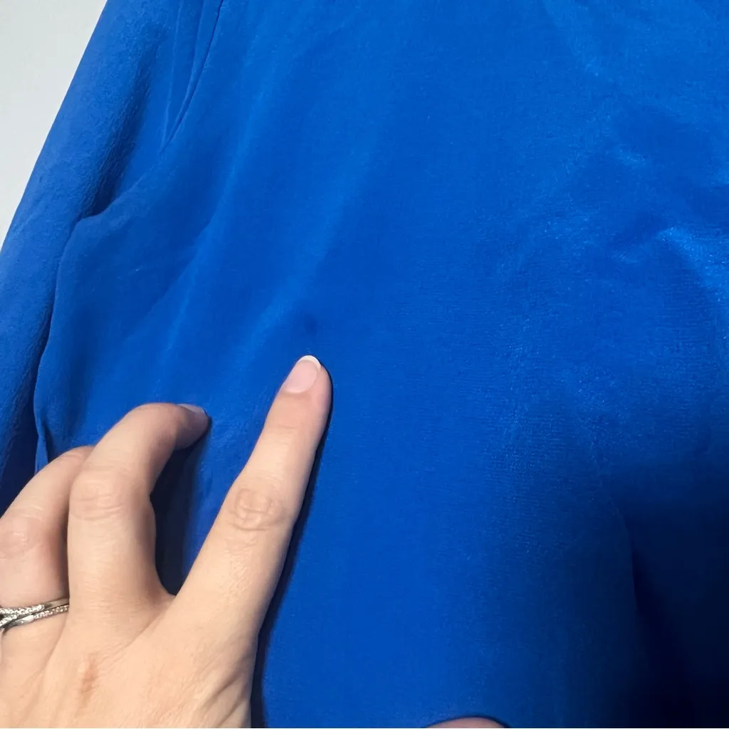 Worthington  Silk Button Up Blouse Royal Blue Long Sleeve Size Small Flaw - Image 9