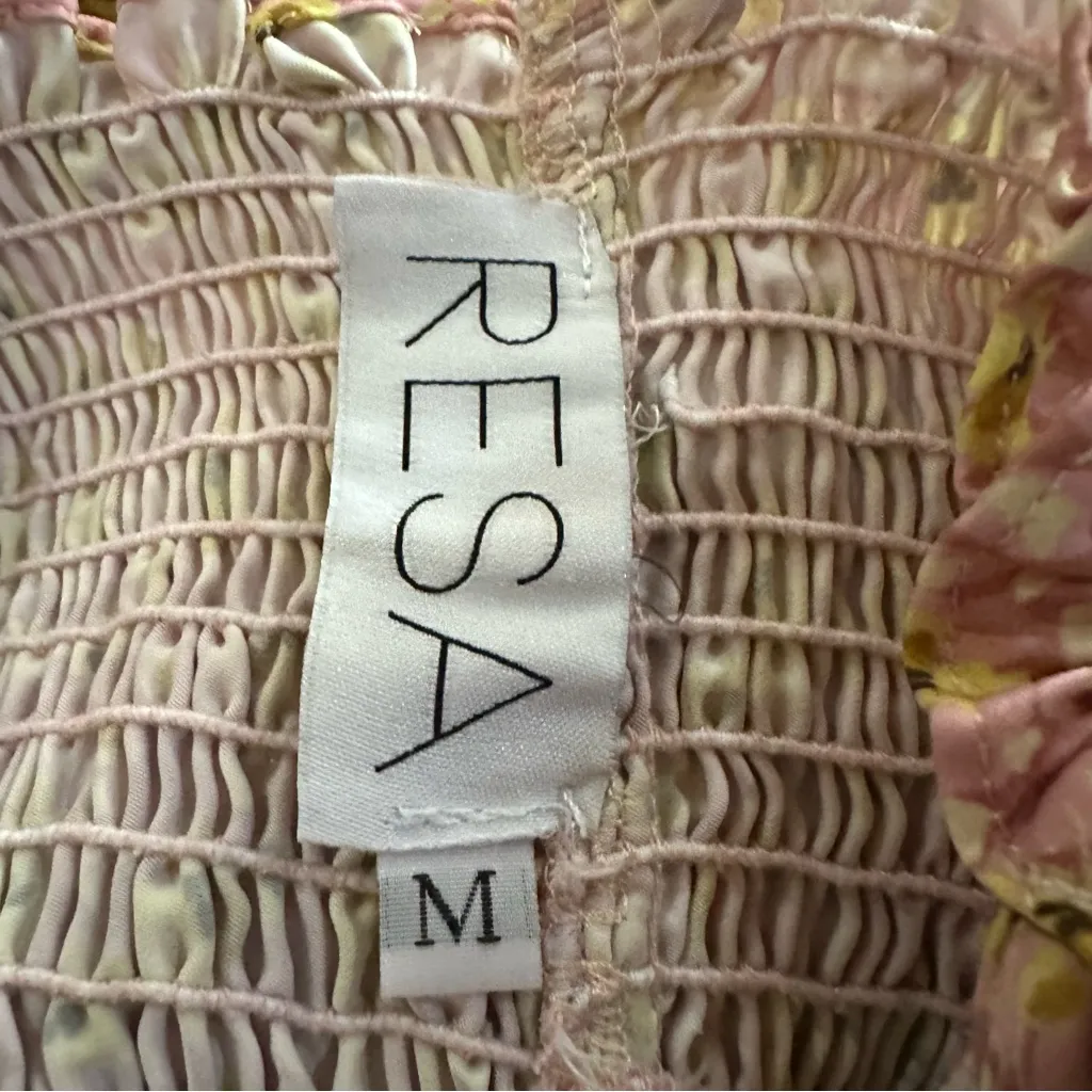 RESA Ashley Midi Slip Dress M Sunstone Ditsy Floral Smocked Slit Pink Smocked Size M - Image 9