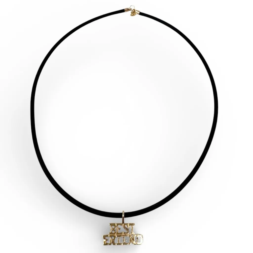 14K yellow gold Best Friend pendant on rubber cord w 14K closure, Italy, NWOT - Image 4