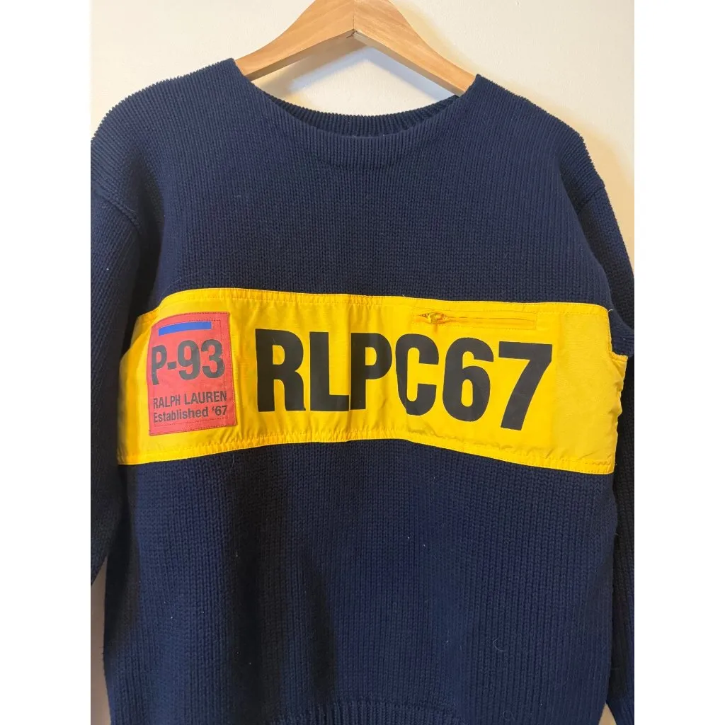 Polo Ralph Lauren P93 RLPC67 Navy Yellow Boat Knit Sweater XS - Image 3