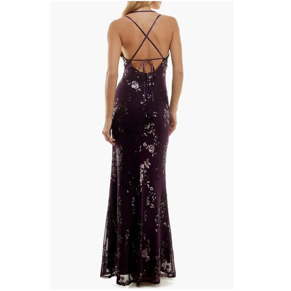 Speechless Embroidered Sequin Mesh Lace-Up Back Gown, Juniors' Size 15 NWT - Image 4