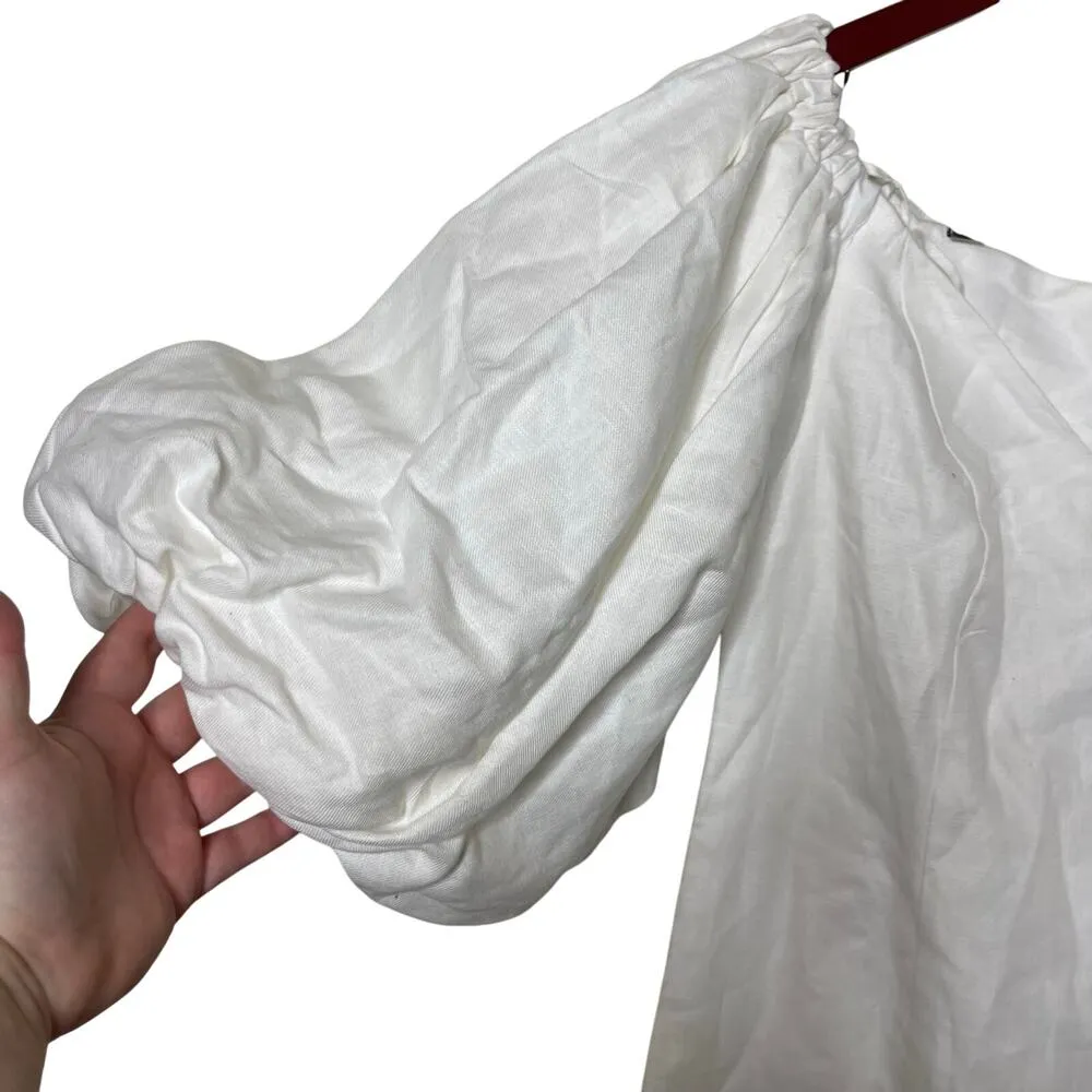 NWT Mara Hoffman White Linen NAMARI Pencil DRESS Puff sleeve sz 12 - Image 7