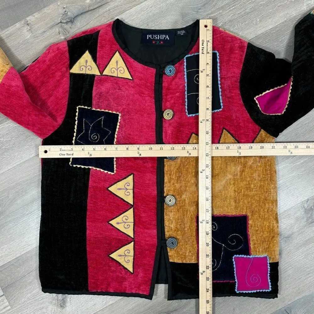 Pushpa Vintage 90s Velour Patchwork Tapestry Embroidered Jacket Medium Pink - Image 12