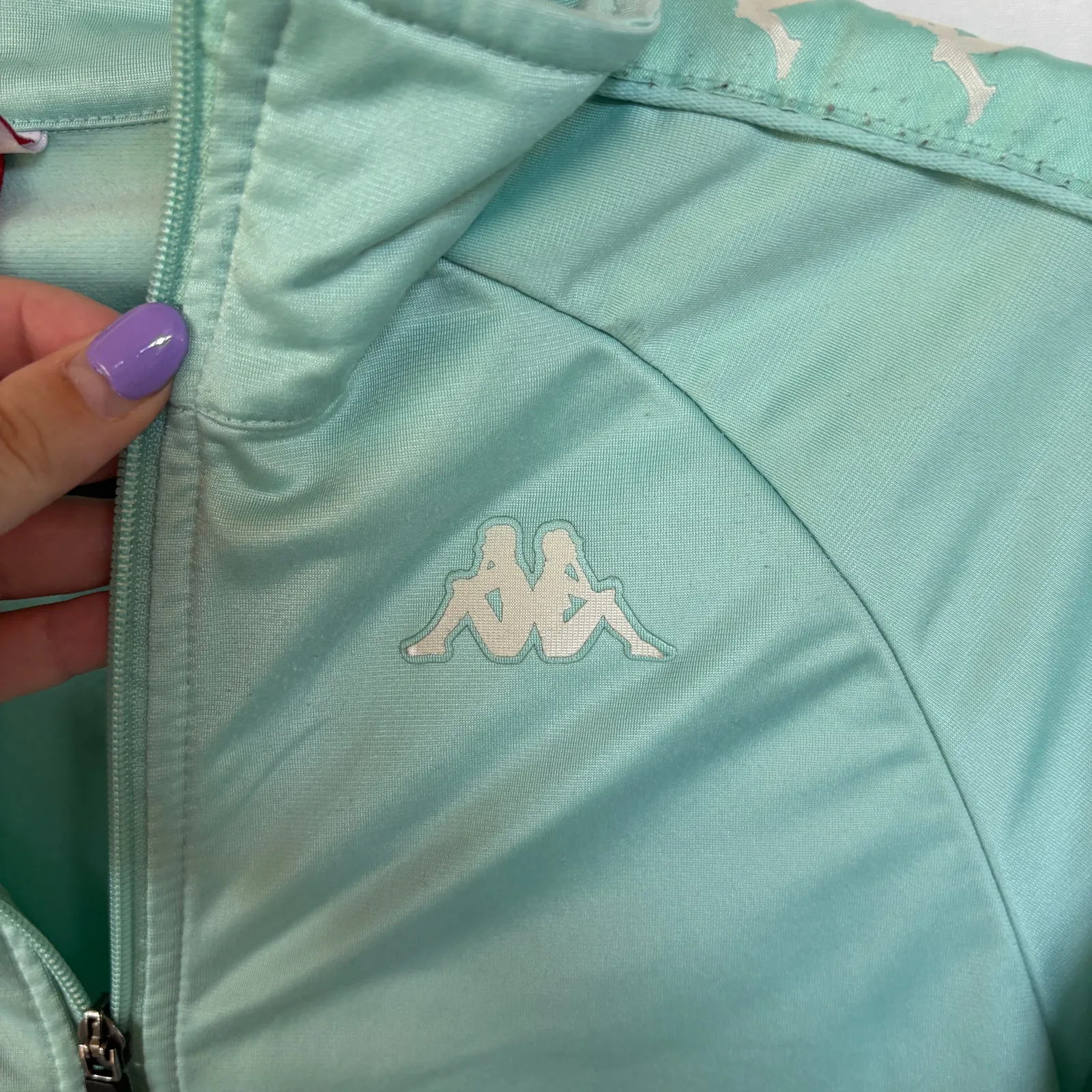 Kappa Teal Zip Up Track Jacket Athleisure Logo Sleeve Streetwear Comfort Small - Image 4