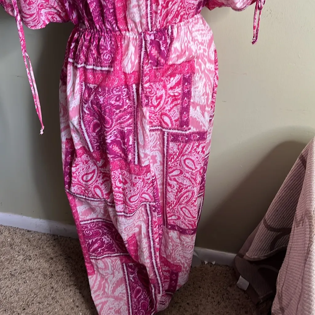 ZARA MAXI DRESS CUT OUT PATCHWORK PINK FUCHSIA LONG COTTON, 3709/917,size large - Image 12