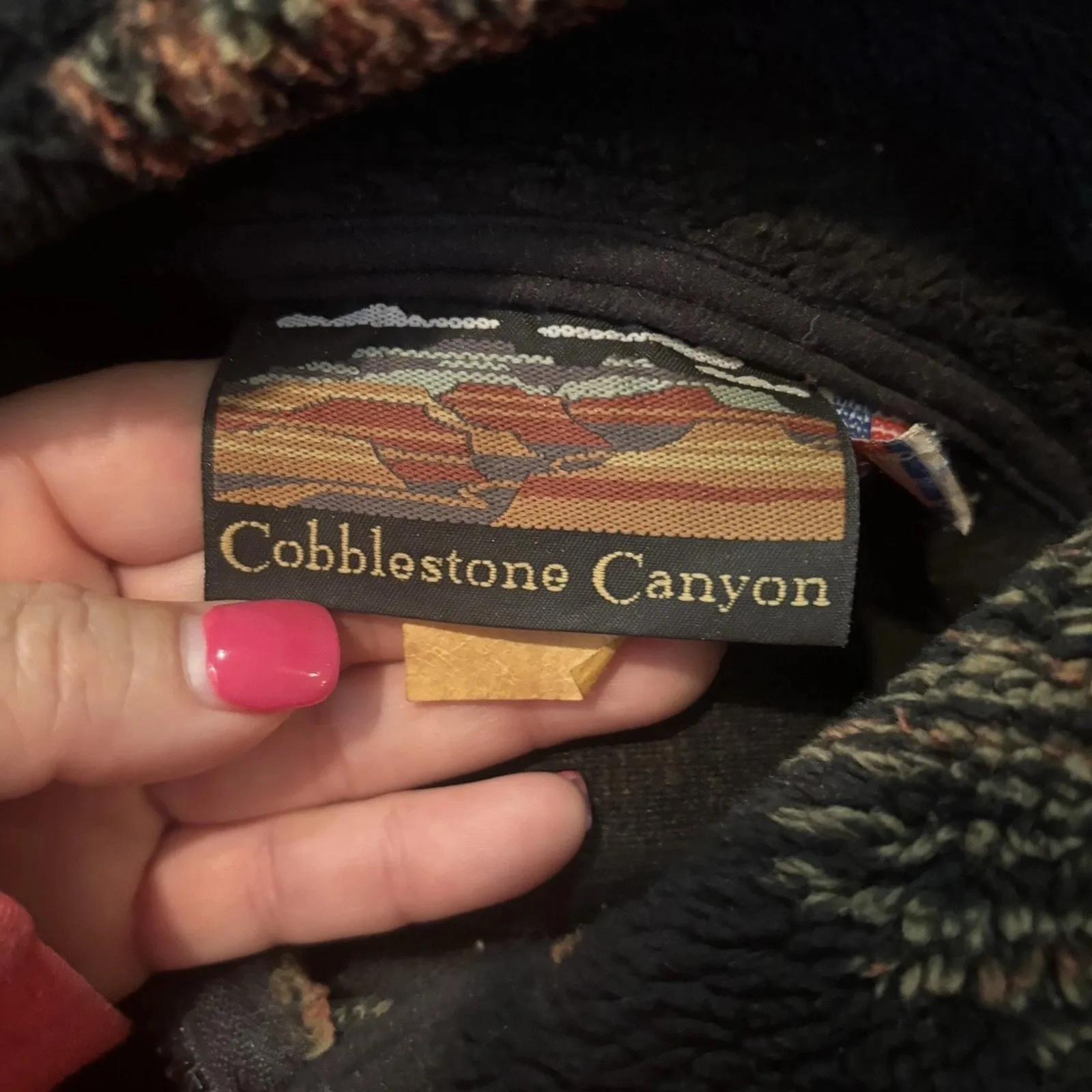 Cobblestone Canyon Fleece Jacket Large Black Pine Cone Forest Print Zip Front - Image 4