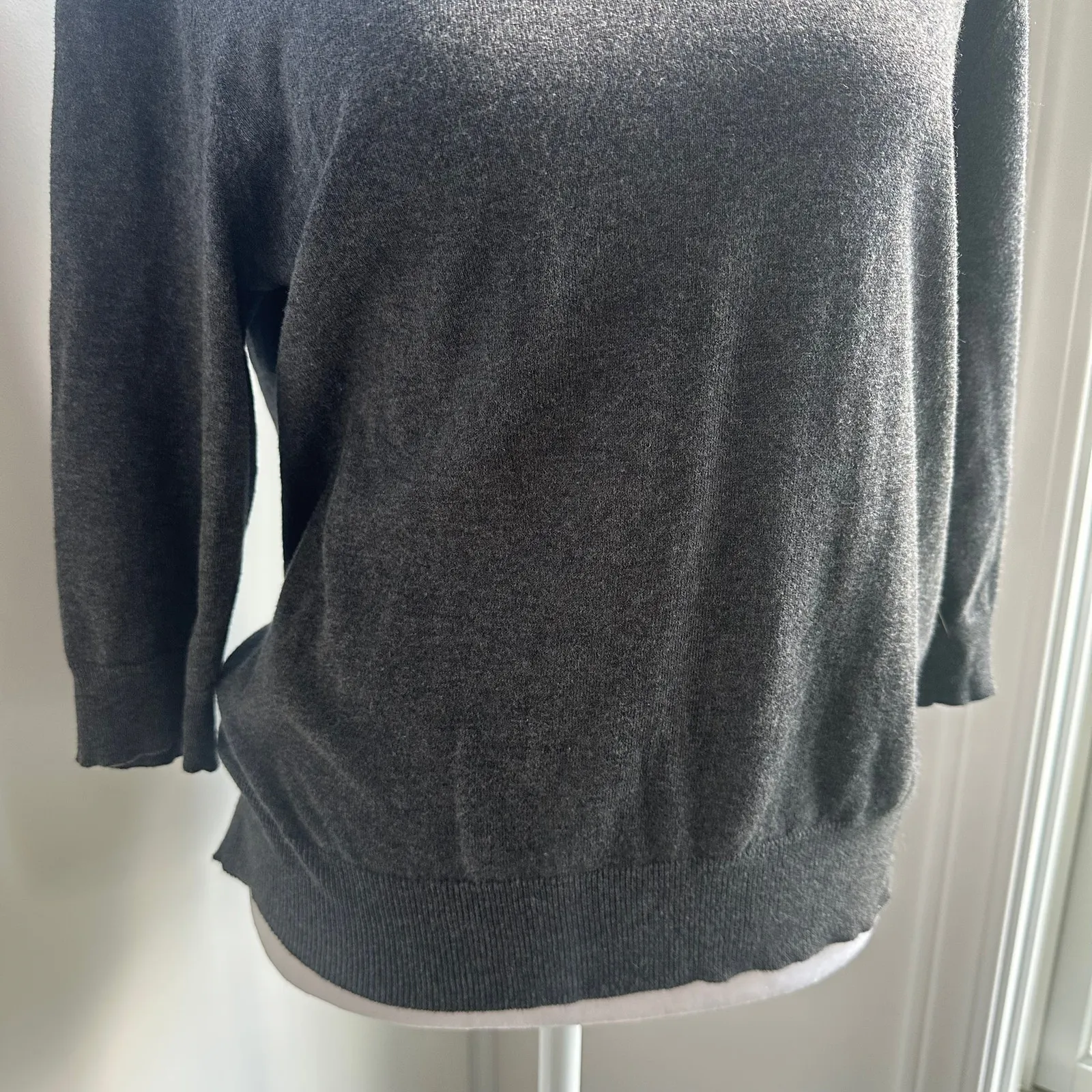 Magaschoni Sculptural Knit Sweater Medium Cotton Cashmere Dark Gray Beaded - Image 3