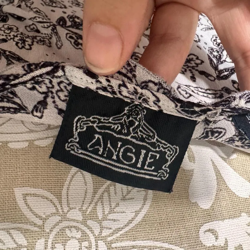 Angie M Grey Black Floral Print Corset Style Lace Trim Cami Tank Top Y2K Boho - Image 6