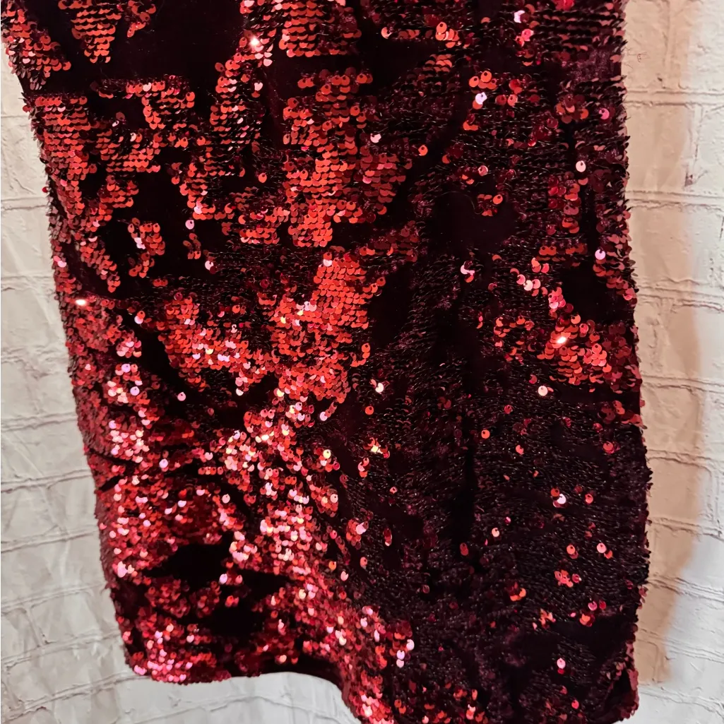 Salty Crushed Deep Red burgundy Sequin Mini Dress - Image 8