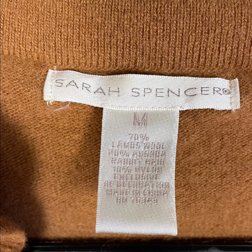VTG Sarah Spencer Women’s Lambs Wool Angora Rabbit Hair Blend Ruffled Cardigan Brown Size M - Image 7