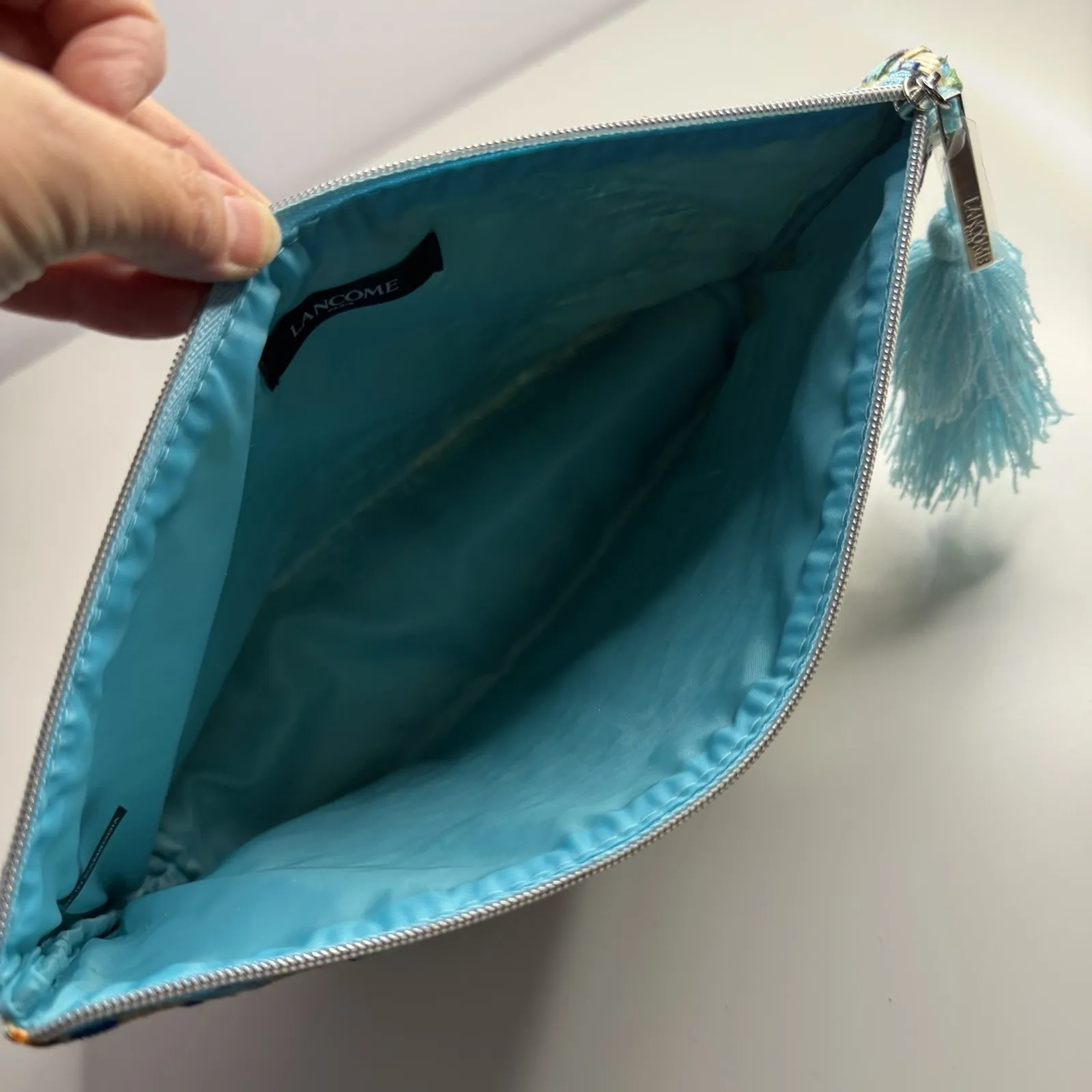 Lancome Cosmetic Bag Woven Blue Multicolored Tasseled Make Up Bag Travel Storage - Image 7