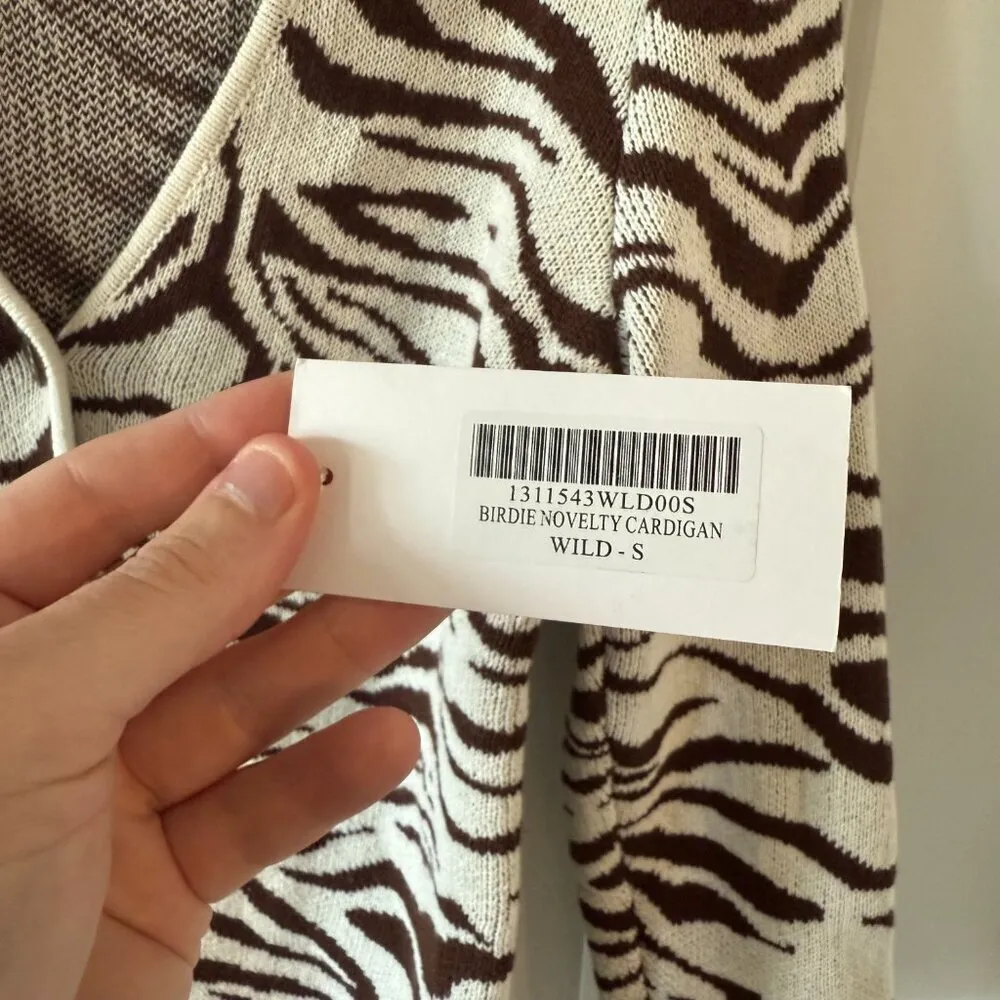 NEW Reformation Birdie Novelty Cardigan Size Small Color White Brown - Image 4