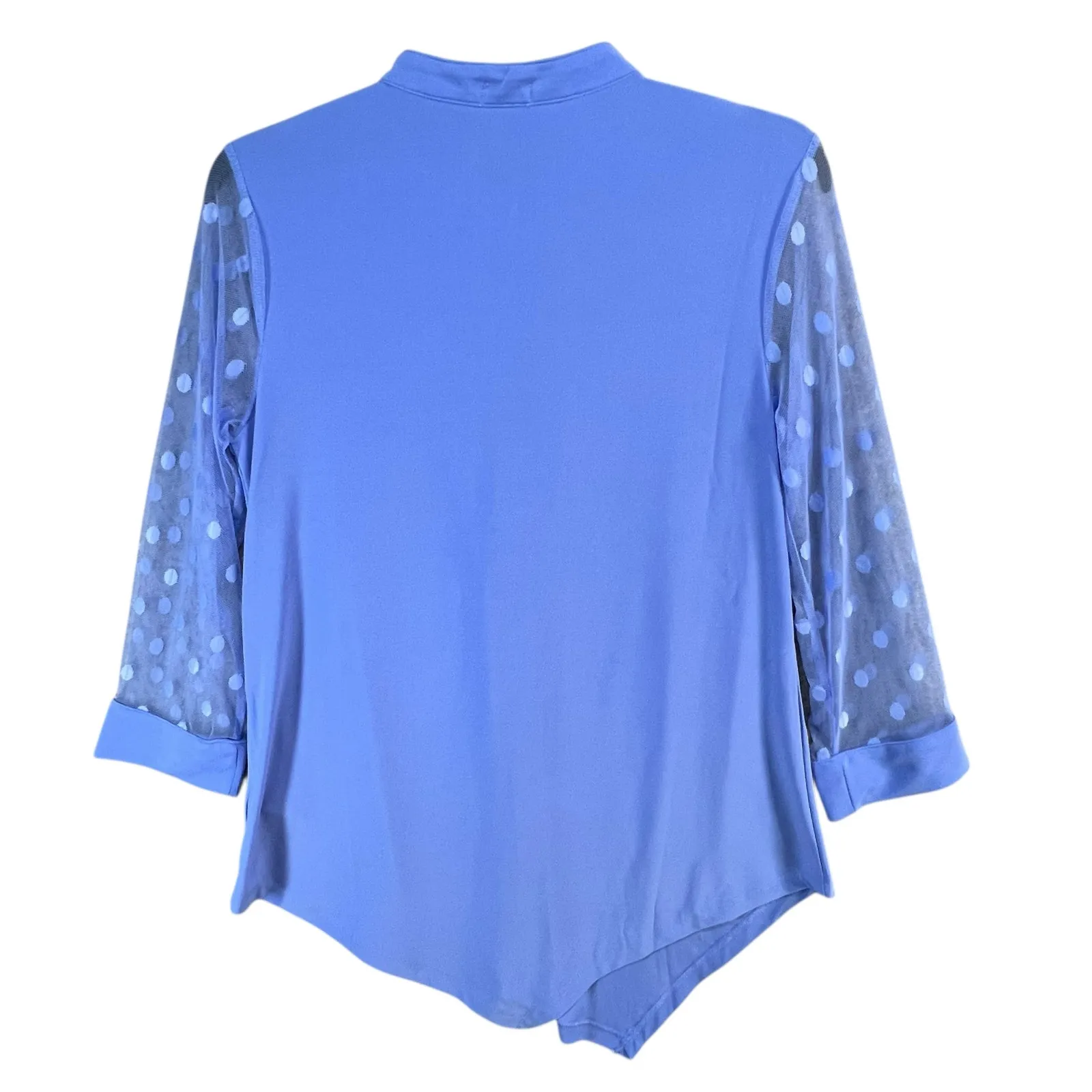 Studio 1886 Asymmetrical Top Womens S Blue Polka Dot Mesh Sleeves Button Modern - Image 4