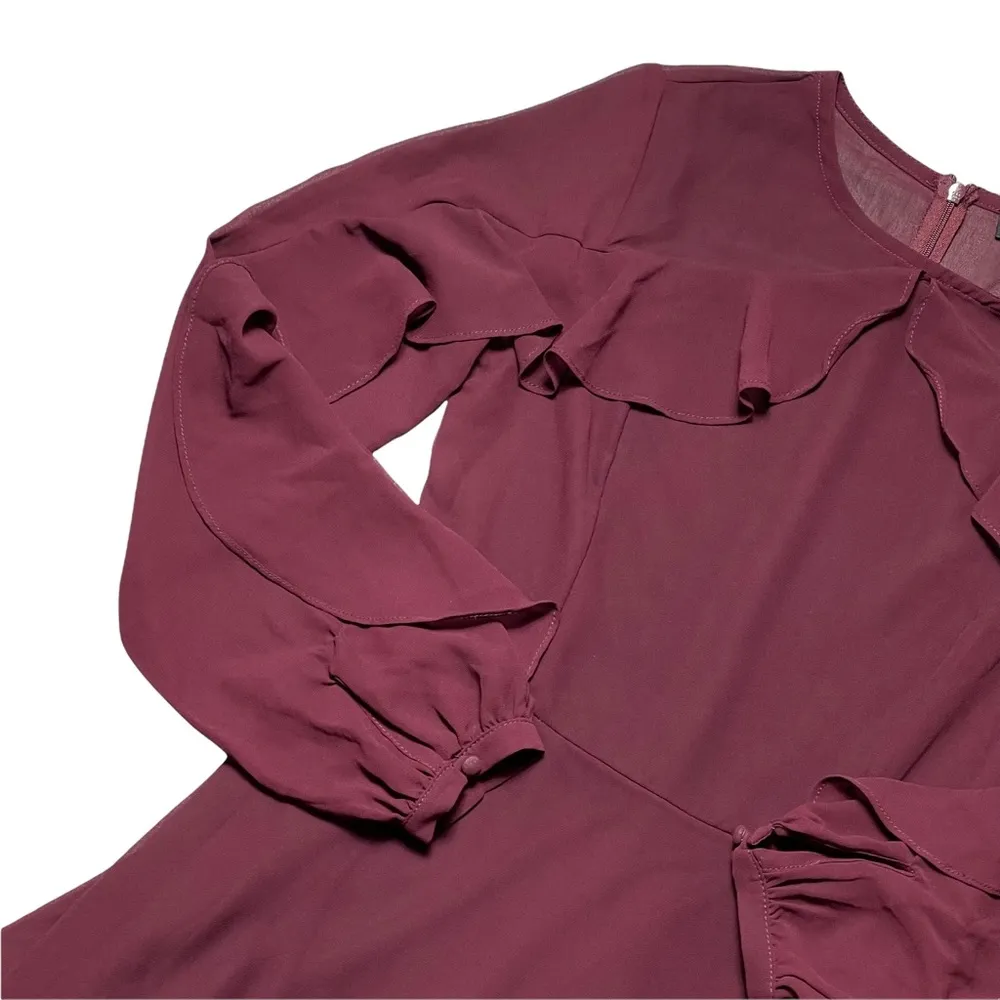 Lulu’s Deep Plum Long Sleeve Ruffled Mini Dress S - Image 2