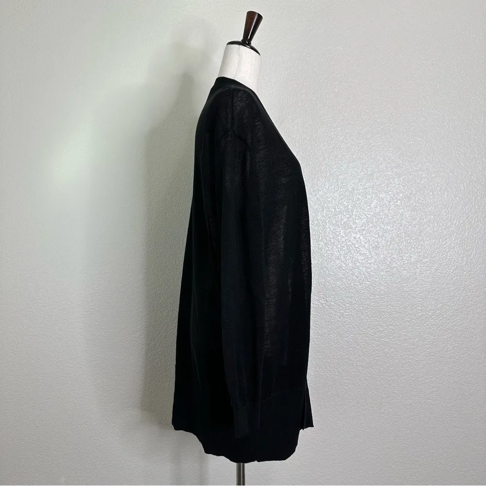 Ann Taylor Linen Blend Black Open Front Long Cardigan, Sz Medium - Image 7