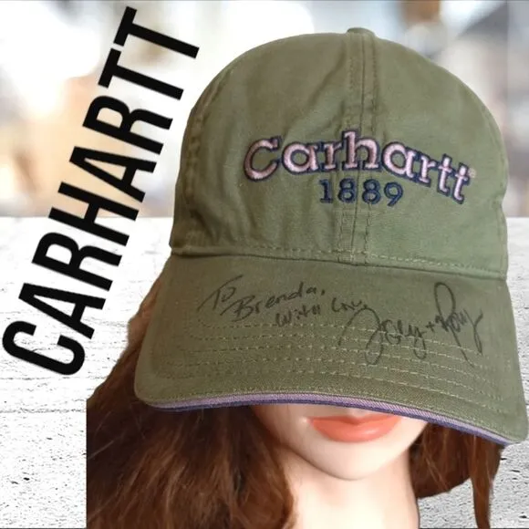 Carhartt Army Green Embroidered Logo Baseball Hat Autographed - Image 2